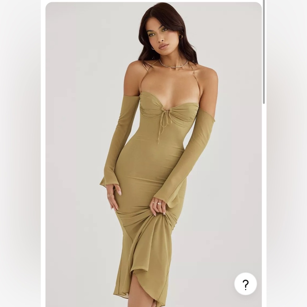 HOUSE OF CB 'Naomi' Olive Halter Midi Dress/Size XS(P)